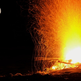 moon, fire, night, snow