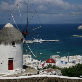 Mykonos, Greece - White, blue and red