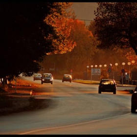 Sunset on road