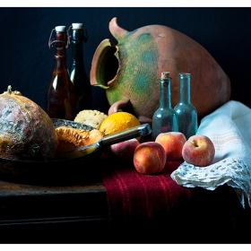 Still life with melon and peaches