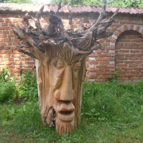 The wood man's face