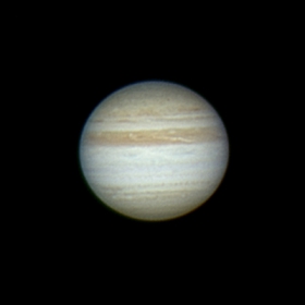 Юпитер близо до опозиция (14.09.2010), заснет с телескоп Celestron C8 и NexImage планетарна камера с 2.5x Powermate леща