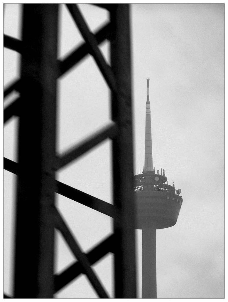 Rheinturm Düsseldorf on a rainy day