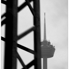 Rheinturm Düsseldorf on a rainy day