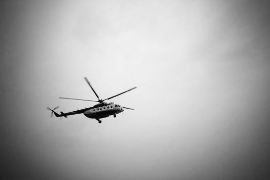 Хиликоптера на Гражданска Защита по време на режима на тока - Слънчев Бряг