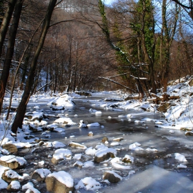 Замръзнала е реката ,а под леда водата играе игри