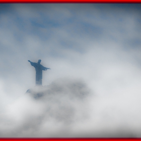 Christ as appearing among the clouds over Corcovado, Rio