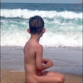 My son is watching the sea