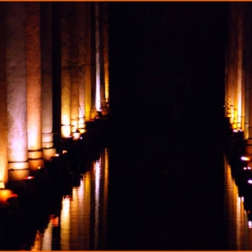 Underground colonnade in the water at the Basilica Cistern