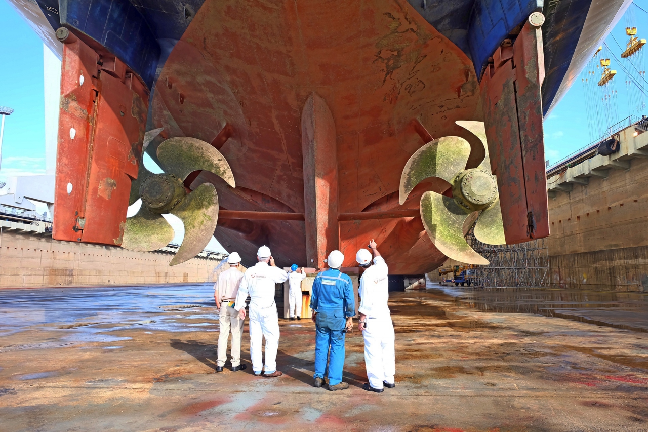 Under the propellers blades...