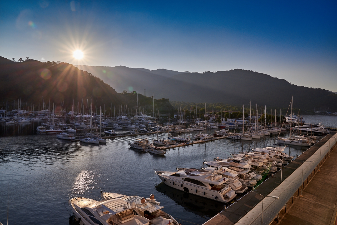 Sunrise over the yacht marina