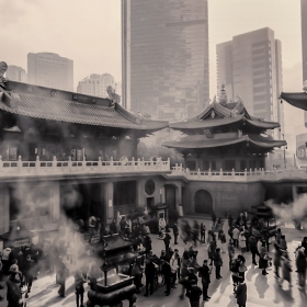 Burning Sandalwood Incense Sticks. Jade Buddha Temple. Shanghai
