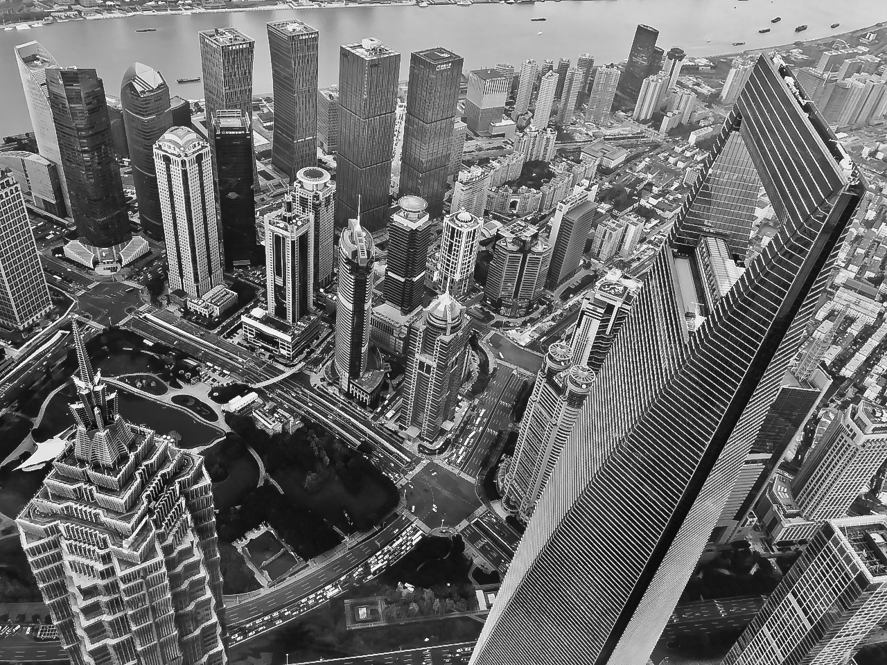 1,800ft Under. LuJiaZui, JinMao, WFC Tower. View from Shanghai Tower